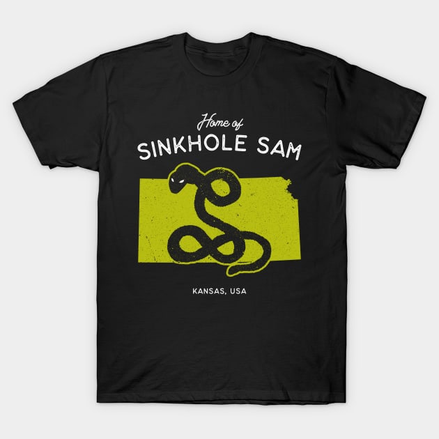 Home of Sinkhole Sam - Kansas, USA Cryptid T-Shirt by Strangeology